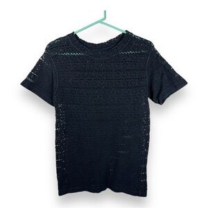 Black Crochet Knit Short Sleeve Top